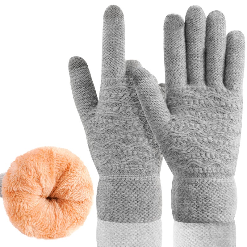 FENELY Women's Winter Warm Touch Screen Gloves Womens Thermal Grey Cable Knit Wool Fleece Lined Touchscreen Texting Mittens for Cold Weather - Image 1